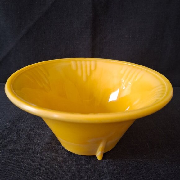 Vintage Akro Agate Glass Footed Bowl Yellow Graduated Darts Number 340 Art Deco - Picture 1 of 11
